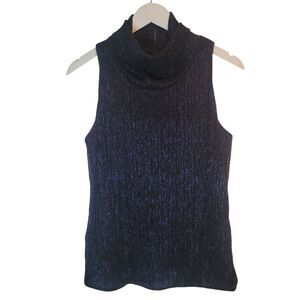 Blue Sparkle Black Sleeveless Cowl Blouse